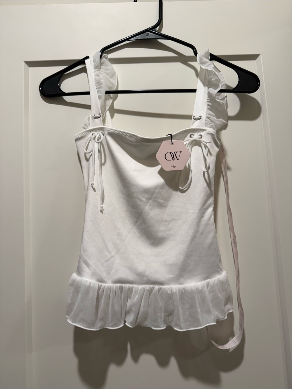 White Ruffle-Trim Tank Top